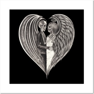 Angels and demons skeletons in love. Posters and Art